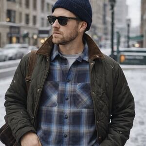Double RL Ralph Lauren RRL Plaid Jaspé Twill‎ Camp Workshirt Flannel XXL Blue